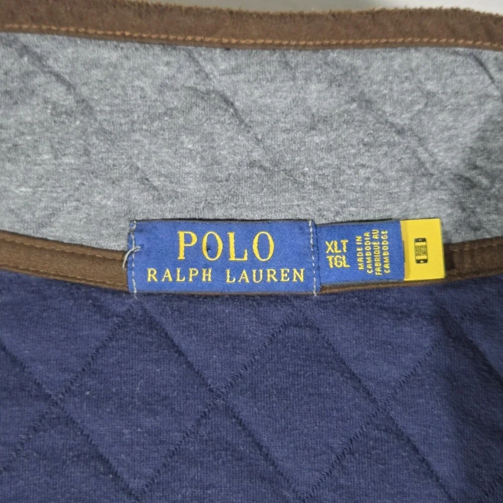 Polo‎ Ralph Lauren Quilted Luxury Jersey Pullover Mens XLT Gray Snap Sweater
